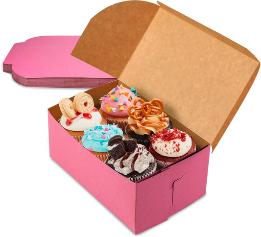 Fit Meal Prep [25 Pack] Pink Bakery Boxes 8x8x4 Pastry Box for Cupcakes, Desserts, Cookies, Candies Ideal Packaging for Bakeries and Home-made Baked Goods, Favors, and Gifts