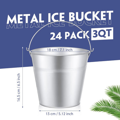 Didaey 24 Pcs Metal Beer Bucket Bulk Ice Bucket Ice Pails with Handle Champagne Soda Party Beverage Chiller for Summer Picnic Pool Wedding Party Supplies Wine Champagne Bar (7.1 x 6.5 x 5.1",Gold)