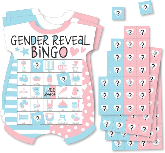 Big Dot of Happiness Gender Reveal Party Bingo Game - Baby Bodysuit-Shaped Picture Bingo Cards with Markers, Interactive Team Boy or Girl Baby Shower Activity