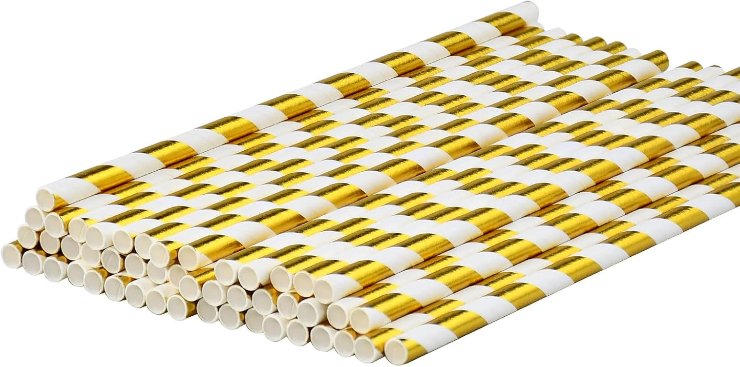 Disposable Paper Straws Solid Green - 7.75'' x 0.24'', 100 Counts - for Drinking, Beverage, Juice, Soda, Bar Supplies