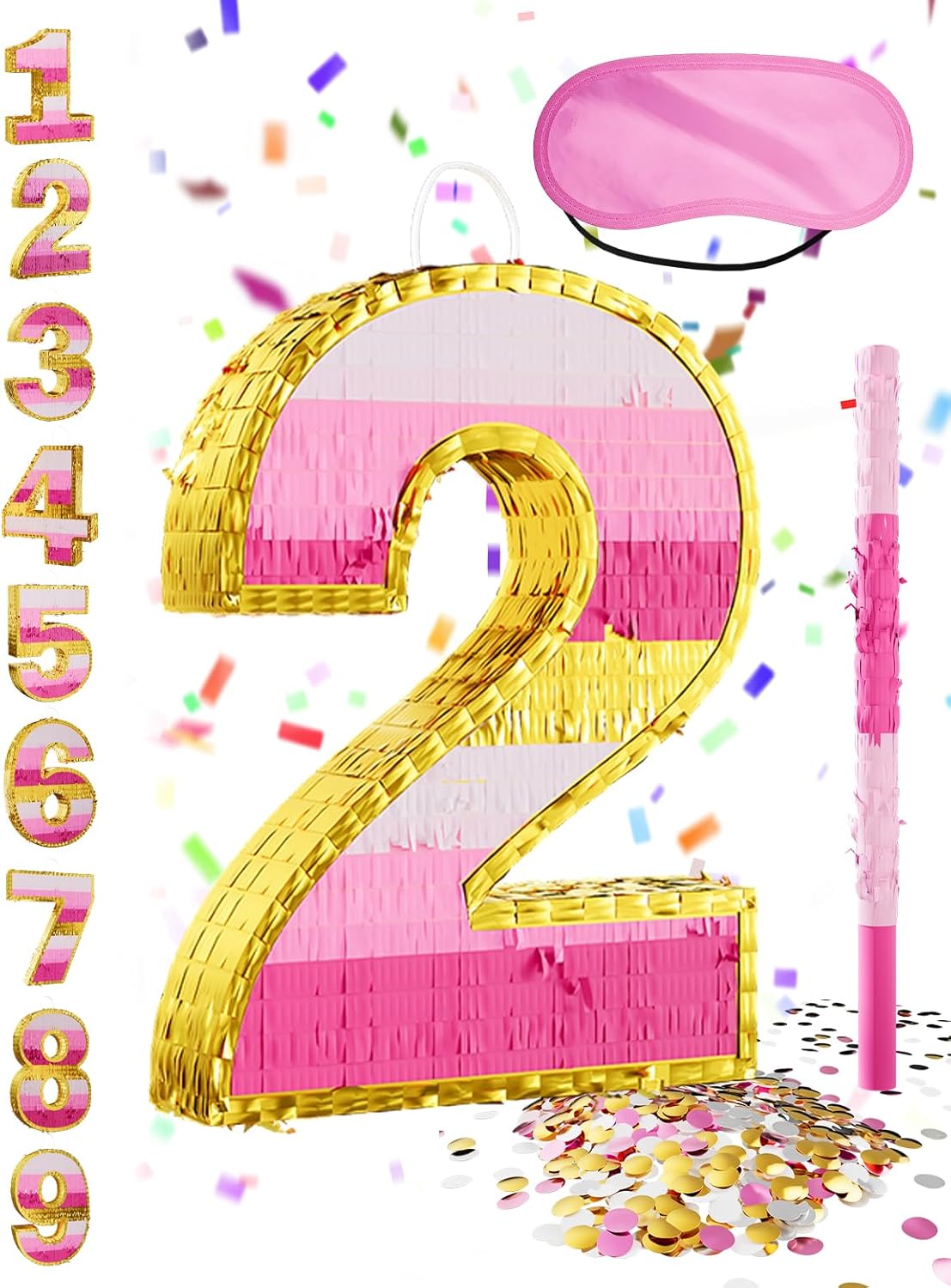 Number 5 Piñata with Stick, Blindfold & Confetti-Pink Piñata for Birthday Parties, Complete Party Game Set for Kids Girls-Gradient Pink Birthday Decor with Fillable Design(Small, 16.5 x 11.5 x 3 In)