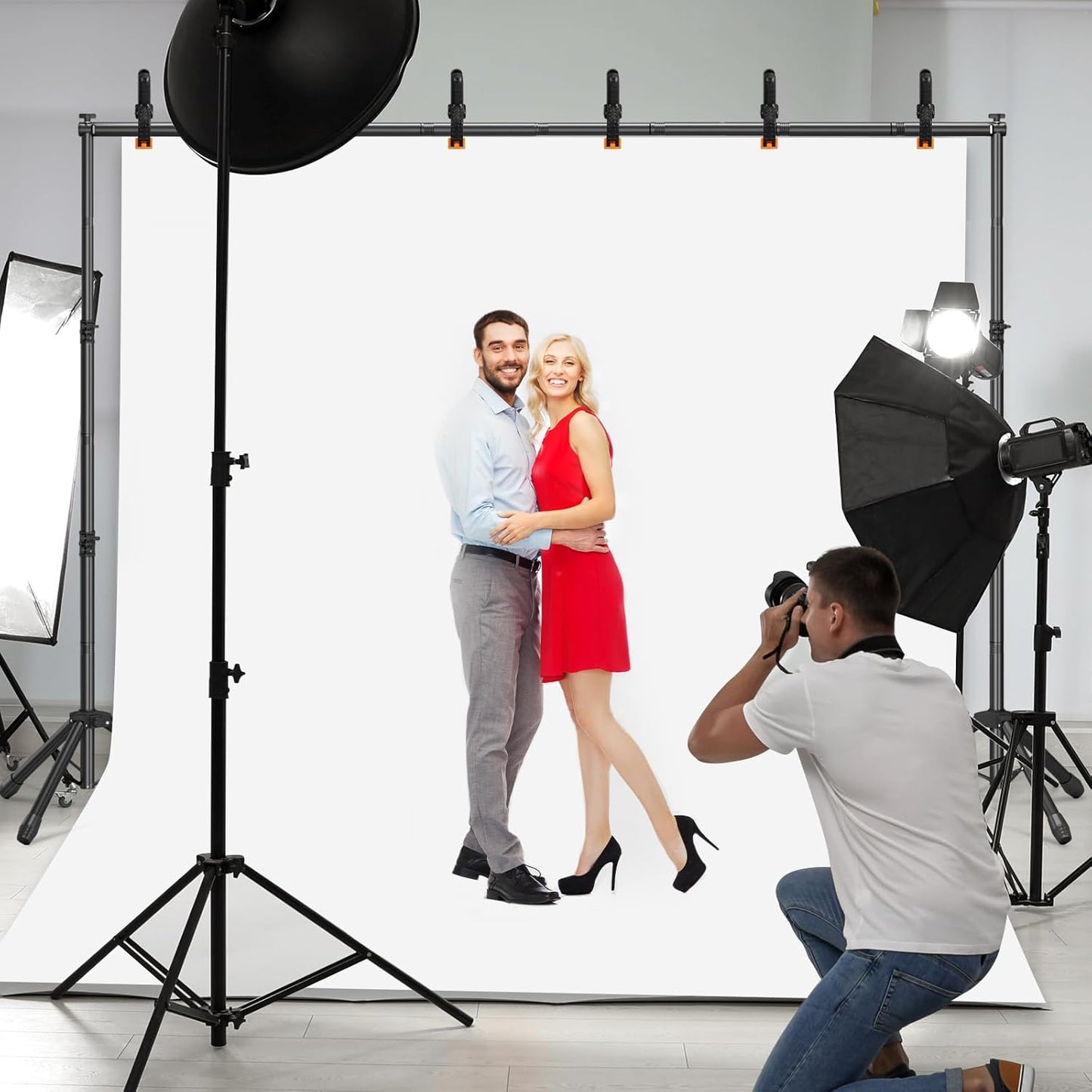 3-in-1 Backdrop Stand Kit 10x8.5 ft for Photography Studio, T-Shape Backdrop Stand for Wedding Parties, Background Stand for Photo Video Studio with Carring Bag, 6 Clamps, 2 Sandbags