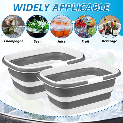 2 Pack Ice Buckets for Parties, Foldable Beverage Tub, Collapsible Ice Bucket for Wine Beer Champagne, Large Beer Ice Buckets Drink Cooler, Space Saving Ice Storage Tub Ice Cube Bin (8.5L*2)