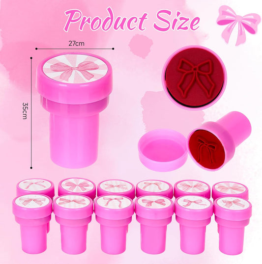 24-Pack Pink Bow Stampers – Pre-Inked Decorative Stamp Set for Coquette Birthday Favors, Event Giveaways, Scrapbooking & DIY Craft Projects