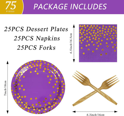 75PCS Paper Plates and Napkins Set - White and Gold Dot Disposable Party Dinnerware Includes Paper Plates, Napkins, Forks Decorations for 2026 New Year, Birthday, Wedding and Holiday, Serves 25