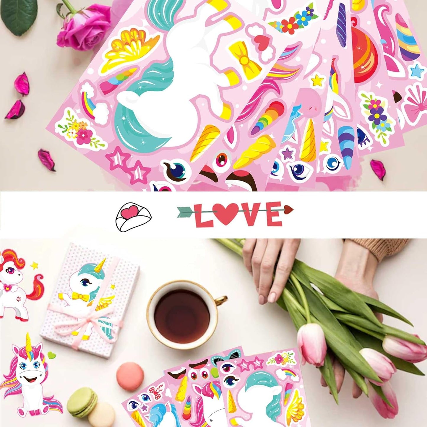 24 Sheets Make a Face Stickers for Kids Toddlers, Make Your Own Animal Mix and Match Sticker Sheets with Sea Animals Horses Dinosaurs Unicorns for Kids Crafts Party Favors Goodie Bags Stuffers