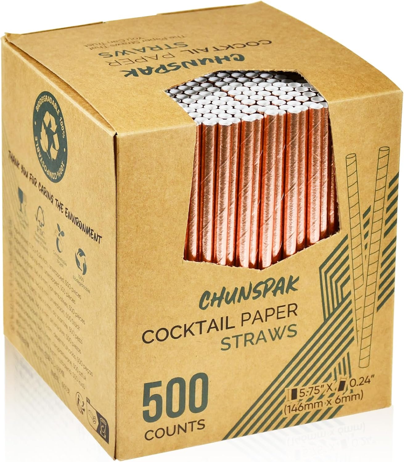 5.75 inch Orange Paper Cocktail Straws, Short Disposable Drinking Straws 500 Counts, Unwrapped - Compostable