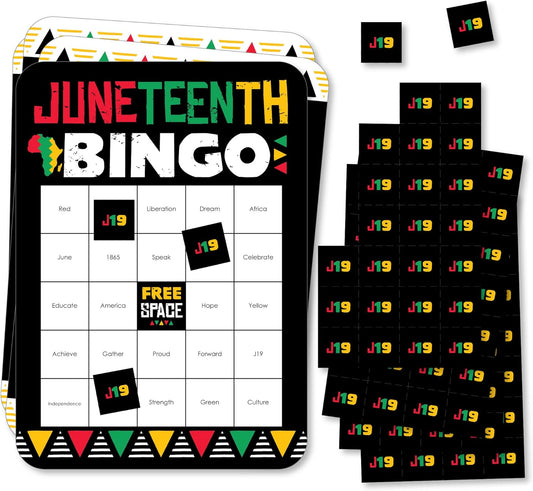 Big Dot of Happiness Happy Juneteenth - Bingo Cards and Markers - Freedom Day Party Shaped Bingo Game - Set of 18
