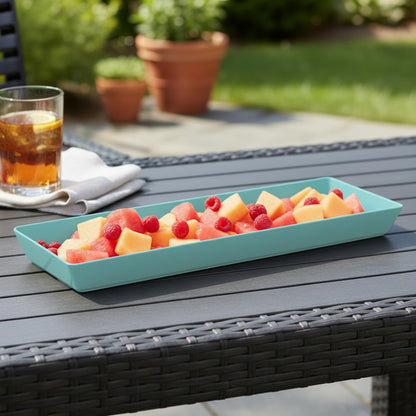US Acrylic White Plastic Serving Trays (Set of 4) 15” x 10” | Large Unbreakable Reusable Rectangular Party Platters | Serve Appetizers, Fruit, Veggies, & Desserts | BPA-Free & Made in USA
