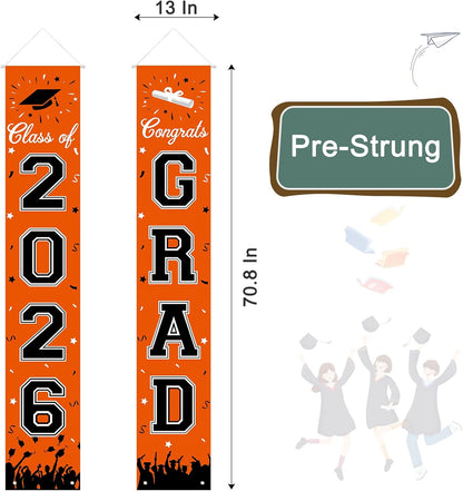 2026 Graduation Decorations, Graduation Banner Class of 2026, Hanging Congratulations/Congrats Grad Banner for Door and Porch, Party Decor - Black