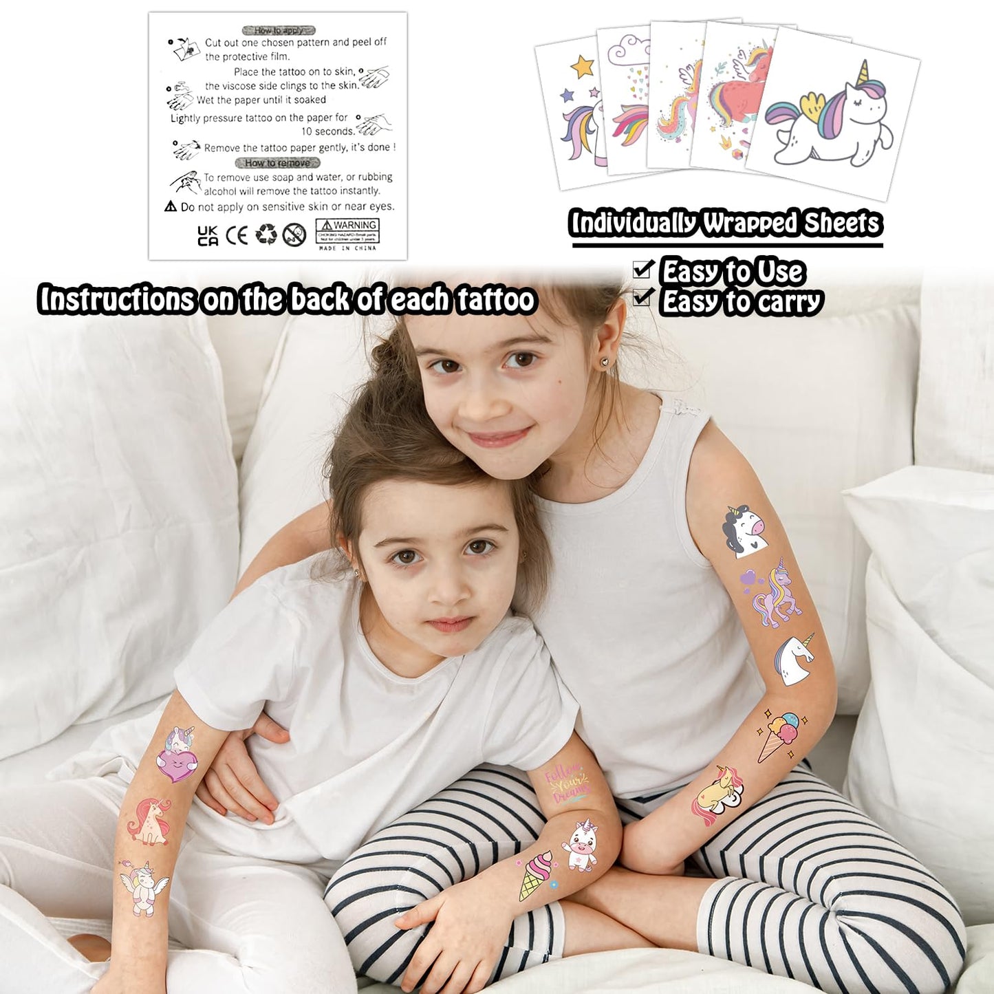 Partywind 408 PCS Kids Tattoos for Party Supplies, Individually Wrapped Sheet Temporary Tattoos Stickers for Kids Goodie Bag Stuffers, Fun Birthday Party Favors - Mixed