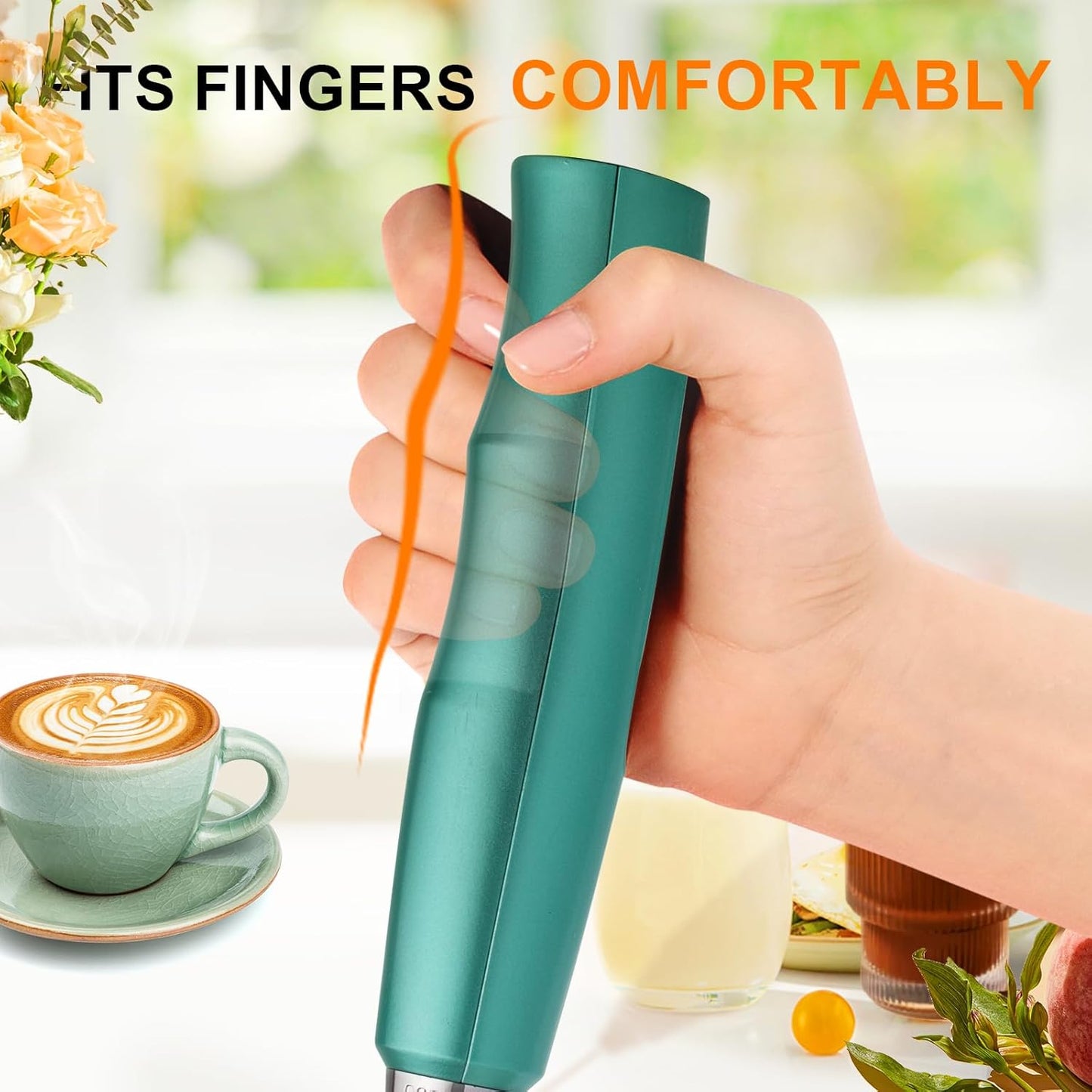 YUSWKO Black Handheld Milk Frother Wand for Coffee, Rechargeable Electric Whisk with 3 Heads 3 Speeds Drink Mixer Coffee Frother For Latte, Cappuccino, Hot Chocolate, Egg