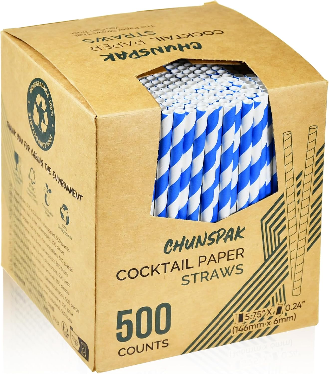 5.75 inch Orange Paper Cocktail Straws, Short Disposable Drinking Straws 500 Counts, Unwrapped - Compostable
