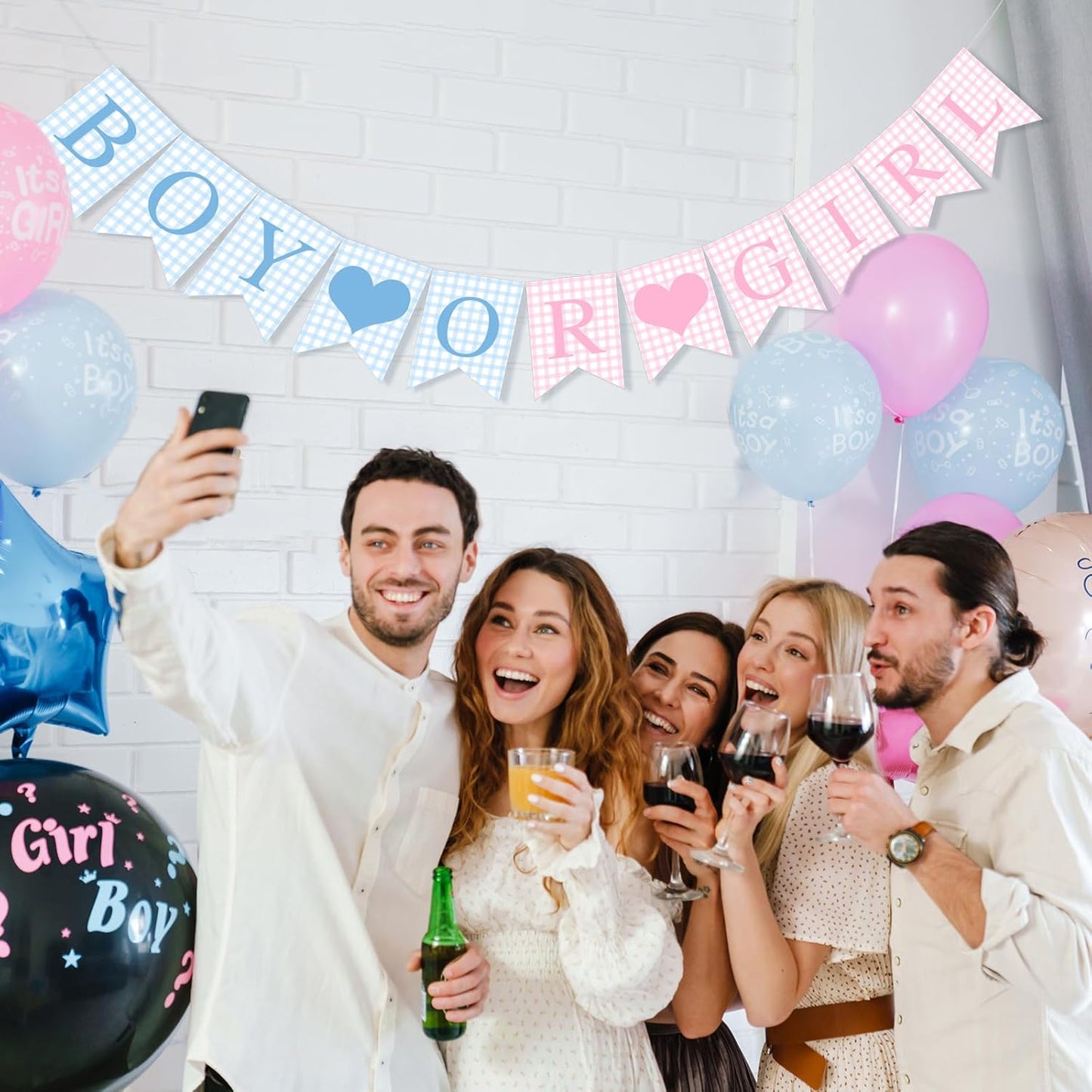 Hahafelt 1 Pcs Blue Gingham Welcome Baby Boy Banner for Baby Shower Party Decorations Pre Strung Gender Reveal Paper Banner for Table, Wall, Mantel Display Party Decor Supplies