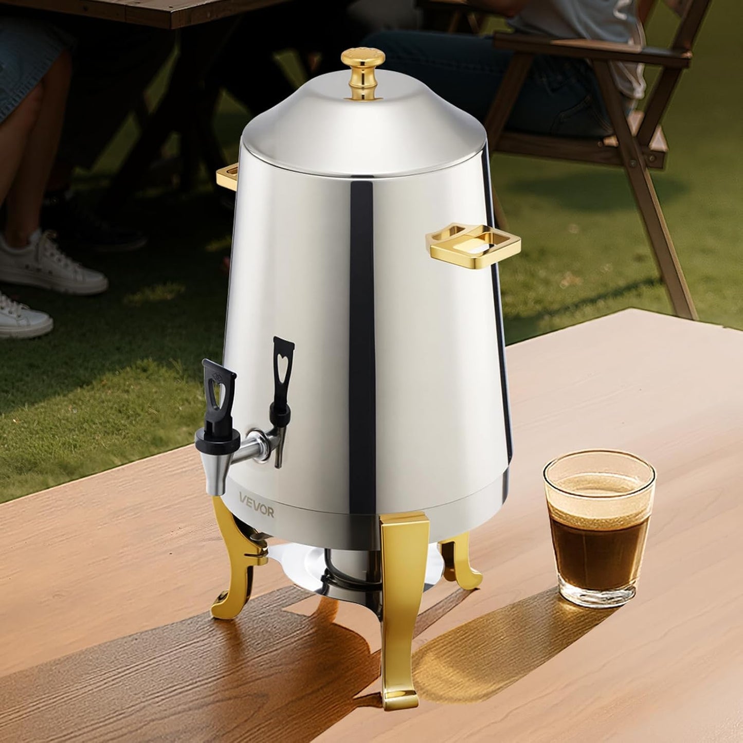 VEVOR Stainless Steel Beverage Dispenser, 3.4 Gallon Drink Dispenser with Alcohol Burner, Hot & Cold Drink Dispensers with Spigot for Coffee Tea Hot Water, Ideal for Restaurants, Hotels, Parties