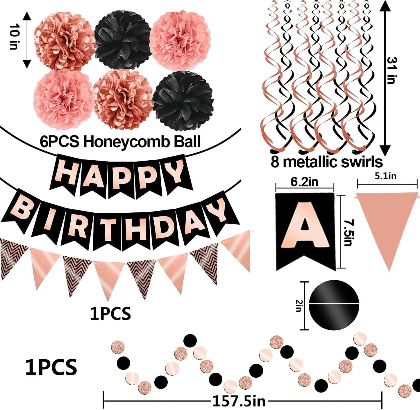 Fecedy Happy Birthday Banner With Colorful Paper Flag Bunting Paper Circle Confetti Garland Swirl Streamers Honeycomb ball for Birthday Party Decorations