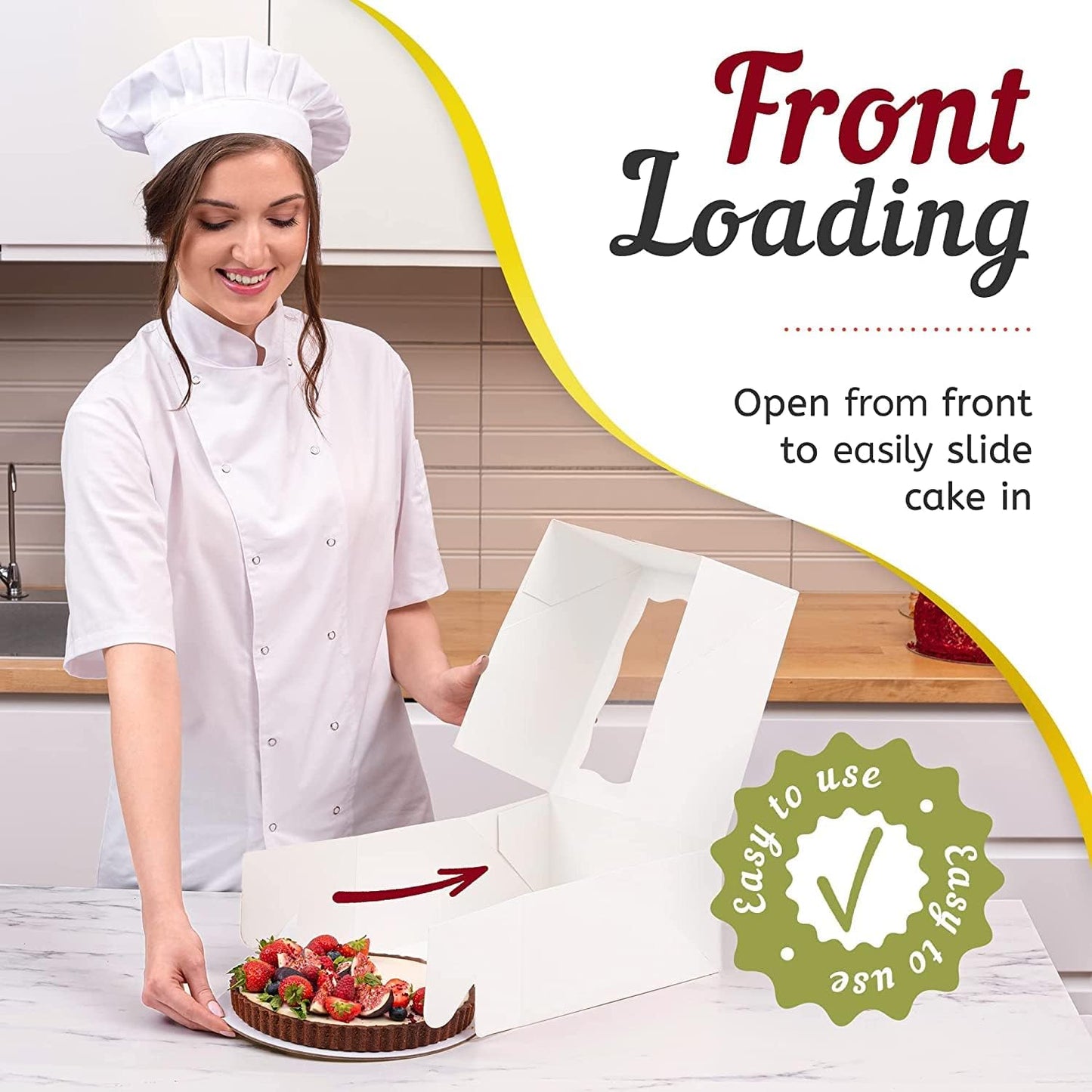 Premium Cake Boxes with Cake Boards Set - 12 Front-Loading Sturdy Cardboard Cake Boxes 10", 12 White/Gold Greaseproof Boards 10 Inch - Window Cake Box Set