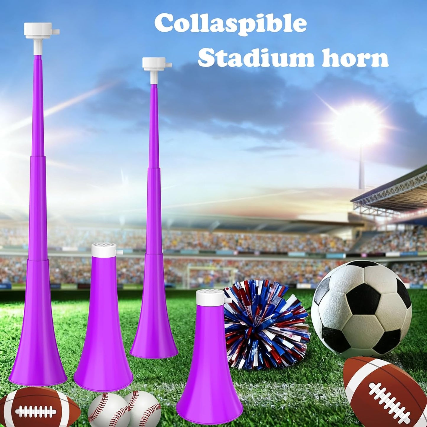 Collapsible Stadium Horn 24 Inch Vuvuzela Noise Makers Plastic Cheering Trumpet Blow Horns Noisemakers for Sporting Events Football Games School Sports Party Supplies Favors Accessories