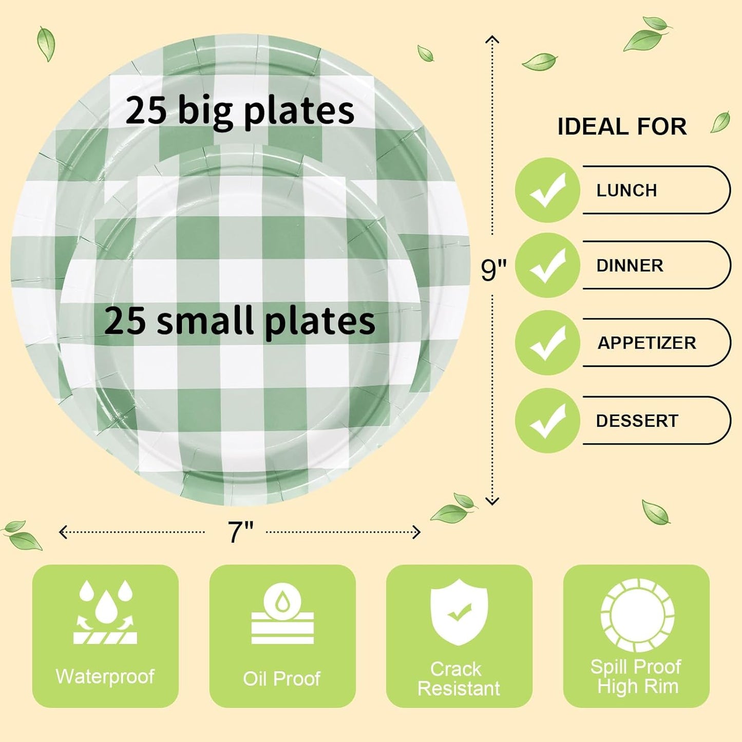 LANLISA 50 Pcs Pink Paper Plates Disposable, 25-9" & 25-7" Disposable Birthday Cake Dessert Plates For Valentines Day, Baby Shower, Easter Party, Mothers Day Party Supplies