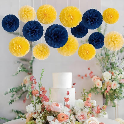 XIKSXITN 12 pc Rose Gold Gradient Tissue Paper Pom poms-Hanging Gold Dot White Paper Pom Poms Paper Flowers Ball for Party Decorative(8&10&12 inch)