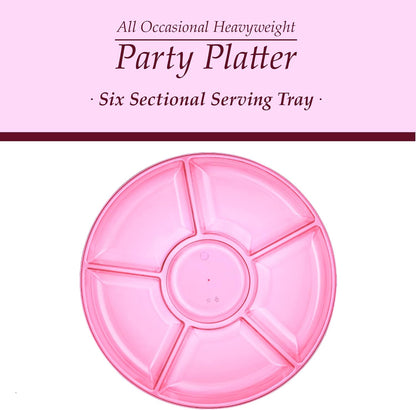 Plasticpro 6 Sectional Round Plastic Serving Tray/Platters Clear Pack of 2