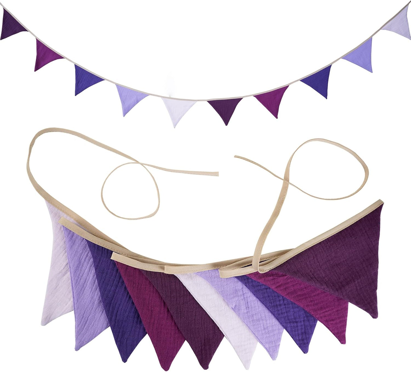 Fabric Bunting Banner, 2 Pack Handmade Neutral String Banner Each 8.5 ft 10 Flags Nursery Wall Hanging Wedding Birthday Home Baby Shower Party Decoration Bunting (Pink Candy)