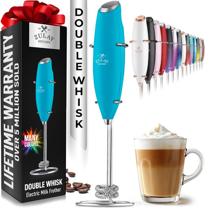 Zulay Kitchen Powerful Milk Frother AA Batteries Included – Ultra Fast Handheld Drink Mixer with Stainless Steel Whisk Stirrer for Coffee, Protein, Matcha & More, Frother Wand Electric Frothmate Black - Colors E