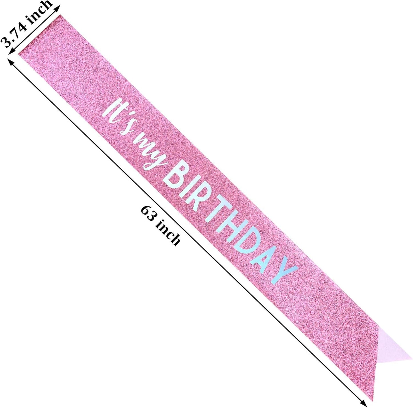 It's My Birthday Sash Black Glitter Sash with Hot Pink Foil Happy Birthday Decorations for Women Girls Men Boys Black Party Decorations