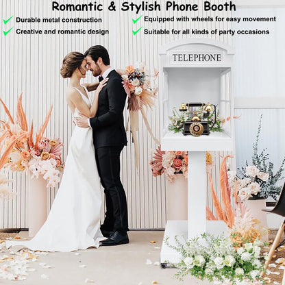Audio Guest Book Phone Booth Stand, Romantic Metal Audio Guestbook Telephone Booth for Wedding Birthdays Party Graduation Baby Shower Retirement Special Occasions Decoration
