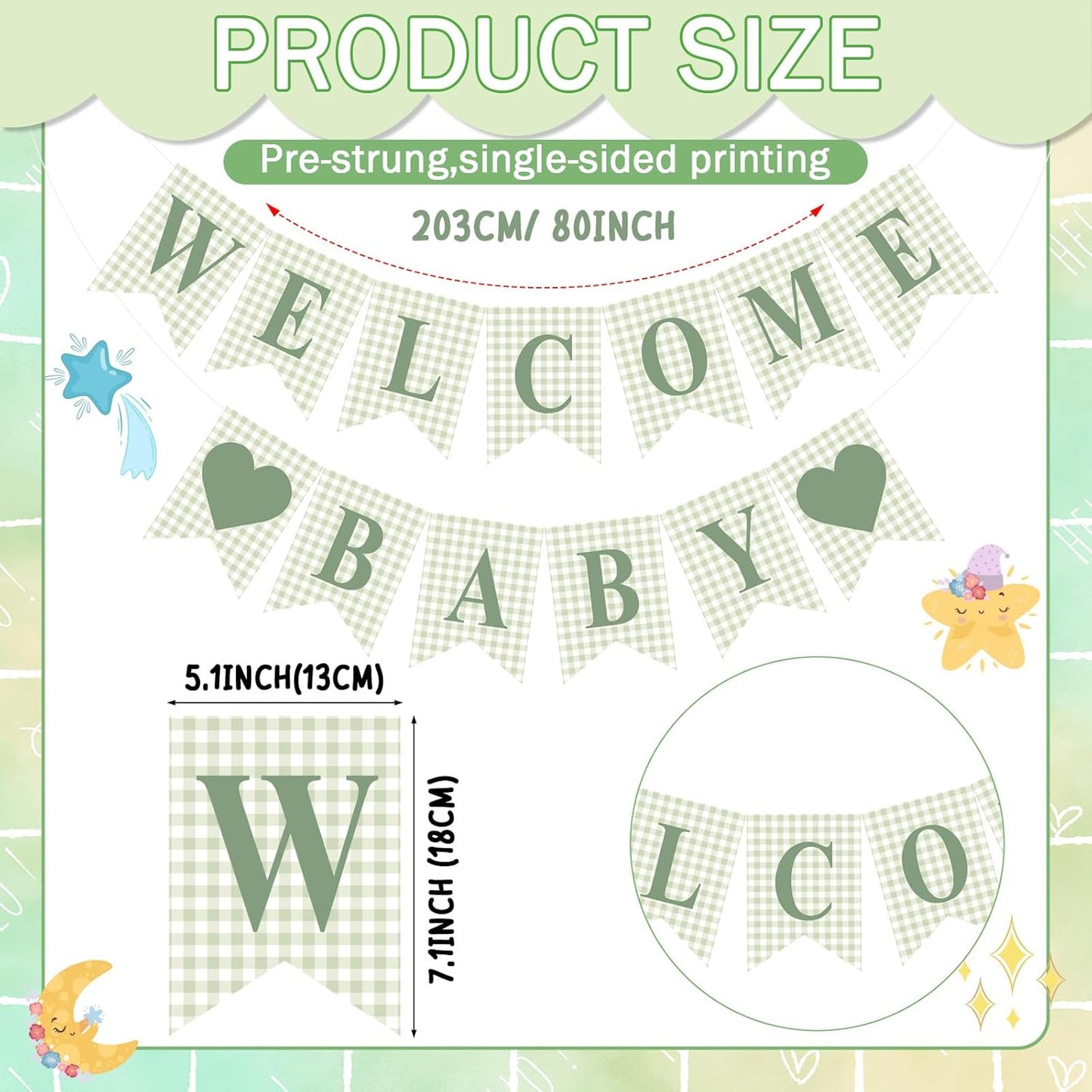 Hahafelt 1 Pcs Blue Gingham Welcome Baby Boy Banner for Baby Shower Party Decorations Pre Strung Gender Reveal Paper Banner for Table, Wall, Mantel Display Party Decor Supplies