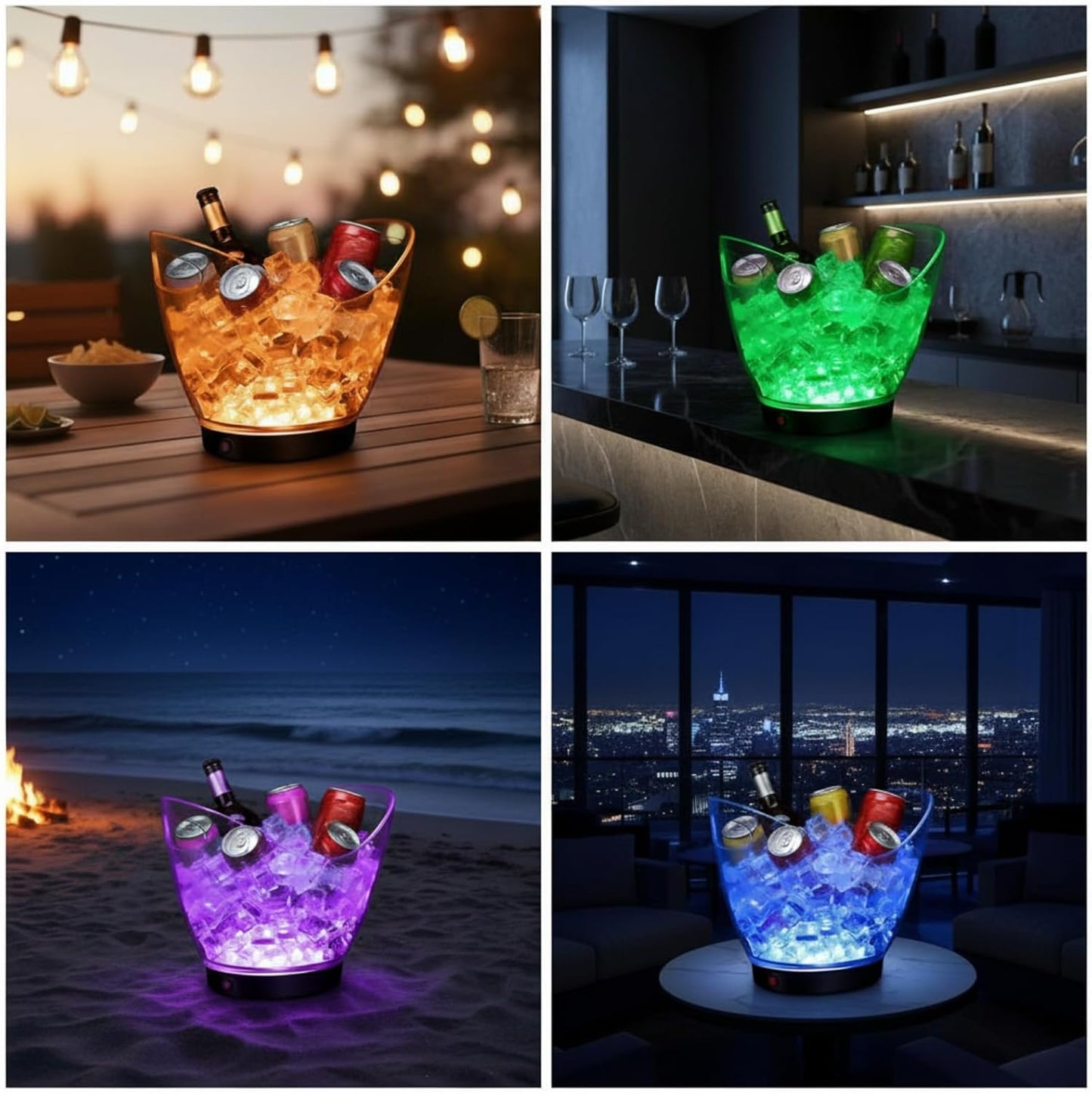 Umigy 4 Pcs LED Ice Buckets 2l Clear Plastic Beer Buckets with LED Light RGB Colors Changing Cooler Ice Container with Stand for Party Home Bar Ktv Clubs