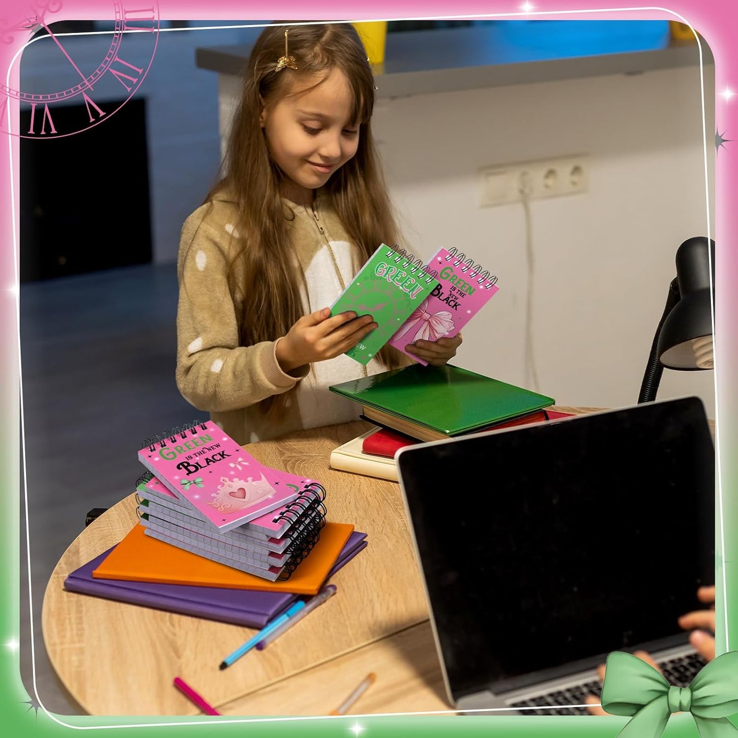 24 Pack Witch and Princess Theme Mini Spiral Notebooks 3 x 5 Inch, 50 Pages Each, Pink and Green Spiral Notepad Goodie Bag Stuffers Princess for Witch Theme Birthday Party Favors Supplies