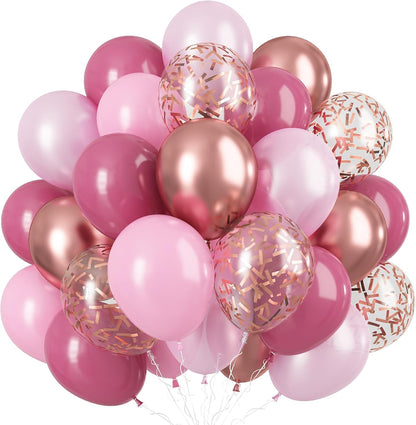 Pink Blue Purple Balloon, 60 Pcs 12 Inches Hot Pink Metallic Purple Teal Yellow Balloons Confetti Balloons for Kids Magic Theme Birthday Decoration Baby Shower Girls Music Party Supplies