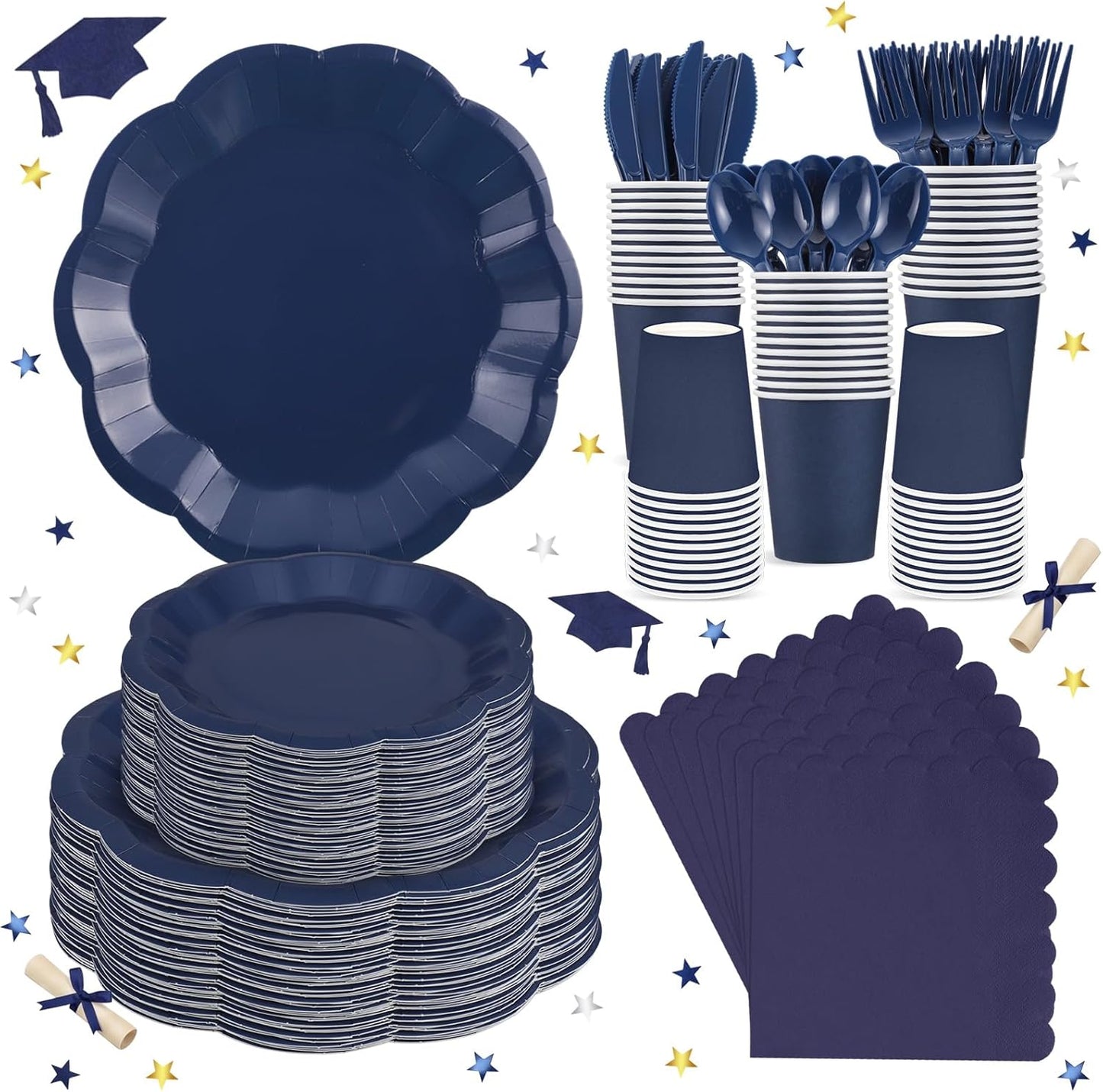 NatNarr 175 Pcs Sage Green Plates and Napkins Set, 25 Guest Sage Green Party Supplies Include Scalloped Paper Plate Napkin Cup Forks Knives Disposable Plastic Cutlery for Wedding Baby Shower Birthday