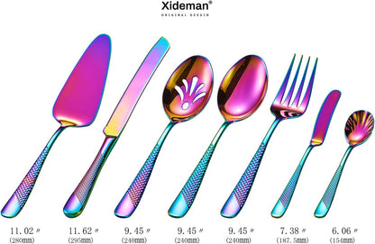 Xideman® 7-Piece Hammered 18/10 Stainless Steel Silverware Serving Utensil Set - Hostess Flatware with Cake Knife & Cake Server (Champagne Gold)