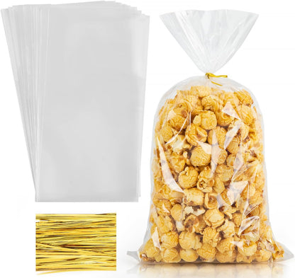 Labeol 200pcs Cellophane Bags 5x11 Treat Bags with Ties Clear Gift Candy Cookie for Packaging Party Favor Halloween Christmas Gift Wrapping