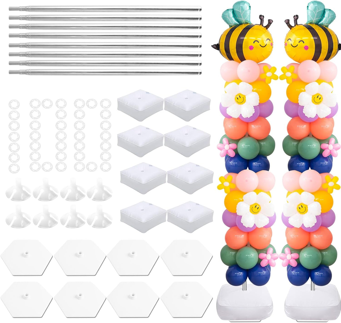 Balloon Column Stand Kit Set of 4, 7 Feet Height Adjustable Balloon Stand Kit for Floor, Balloon Pillars Stand Kit Reusable for Birthday, Wedding, Baby Shower, Graduation Party Decorations (4 Set)