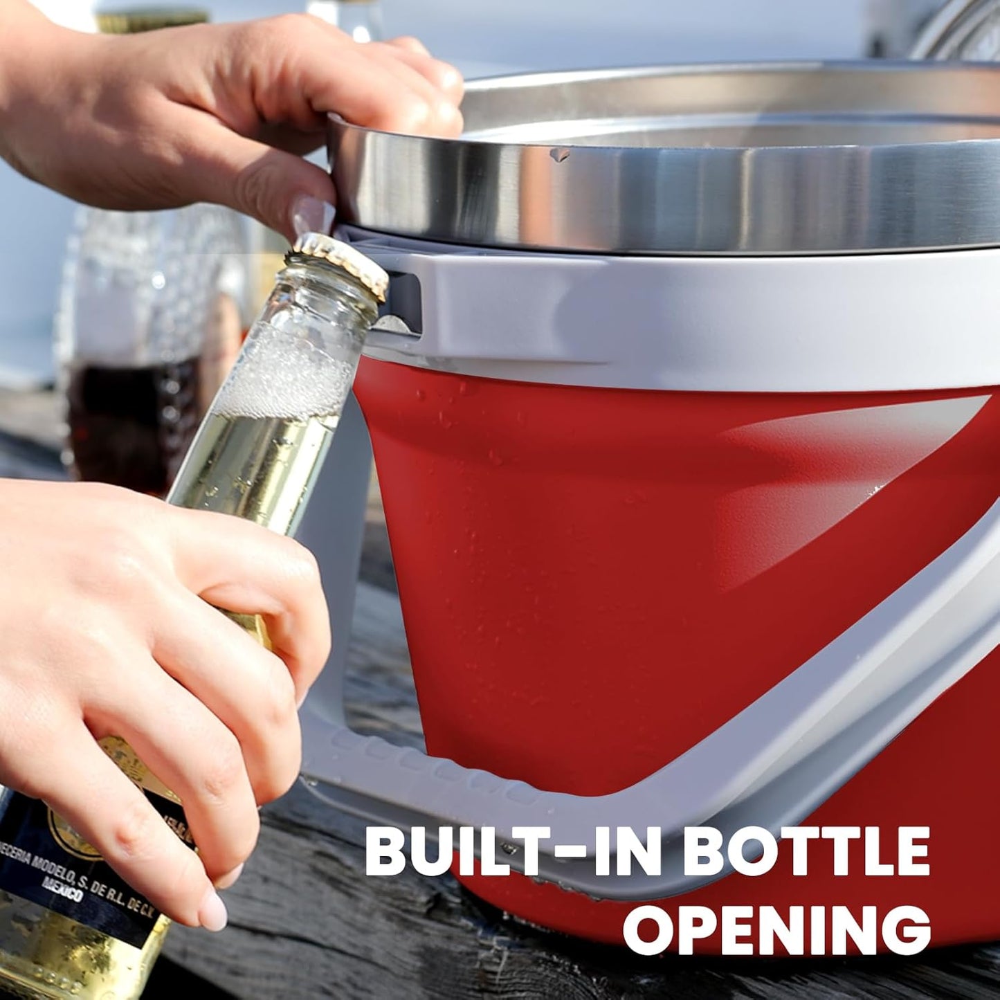 COKTIK 7L Insulated Ice Bucket with Lid，Double Wall Vacuum Stainless Steel Beverage Bucket Keeps Frozen Longer，Holds 6 Longnecks or 3 Bottles of Wine，for Cocktail, Champagne, Large Parties(Blue)