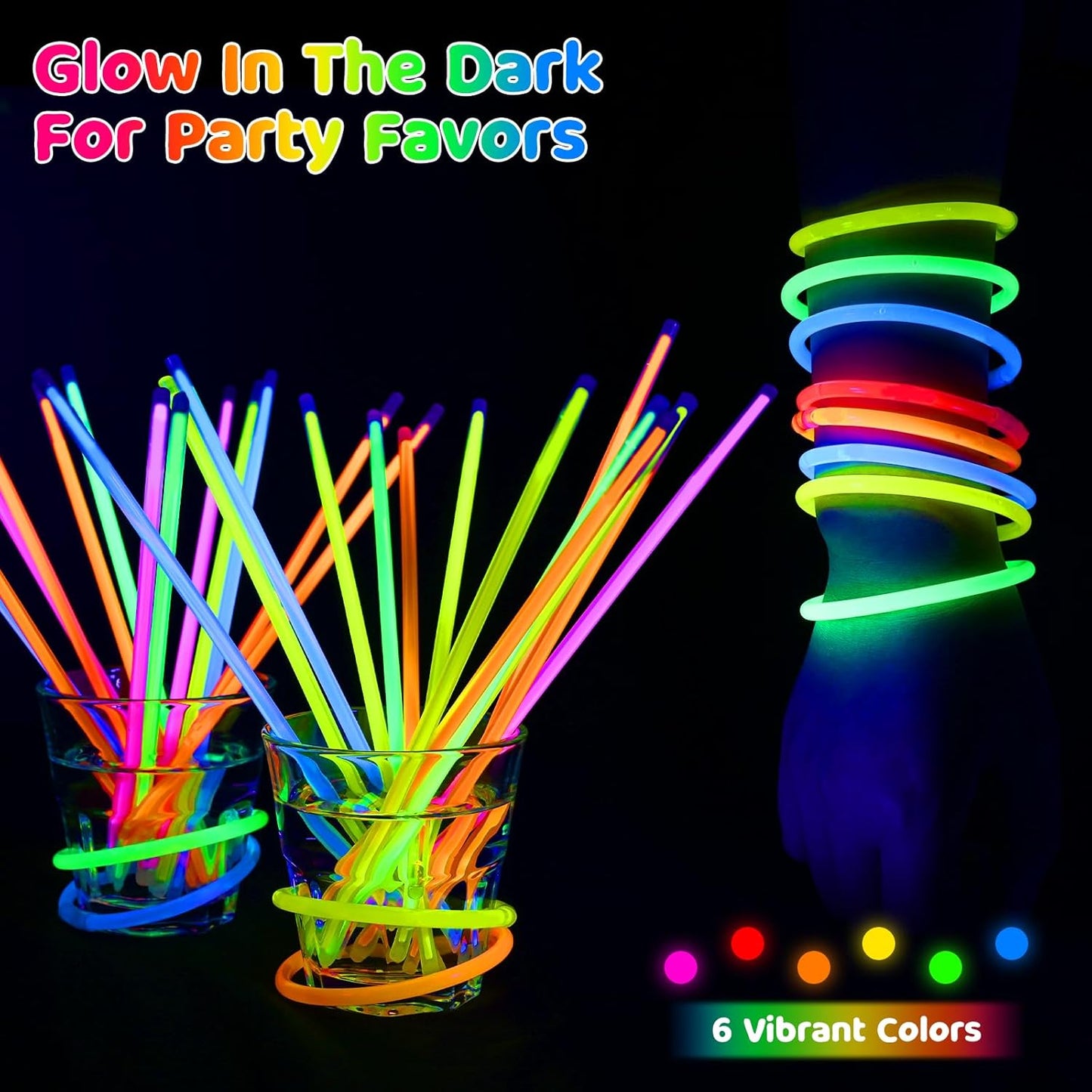 Mega-L Glow Sticks Party Supplies, Glow in the Dark Party Favors, 100 Pcs 8" Ultra Bright Glow Necklaces and Glow Bracelets with Connectors for Neon New Years Eve Party, Glow Party Decorations