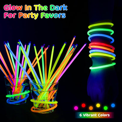 Mega-L Glow Sticks Party Supplies, Glow in the Dark Party Favors, 100 Pcs 8" Ultra Bright Glow Necklaces and Glow Bracelets with Connectors for Neon New Years Eve Party, Glow Party Decorations