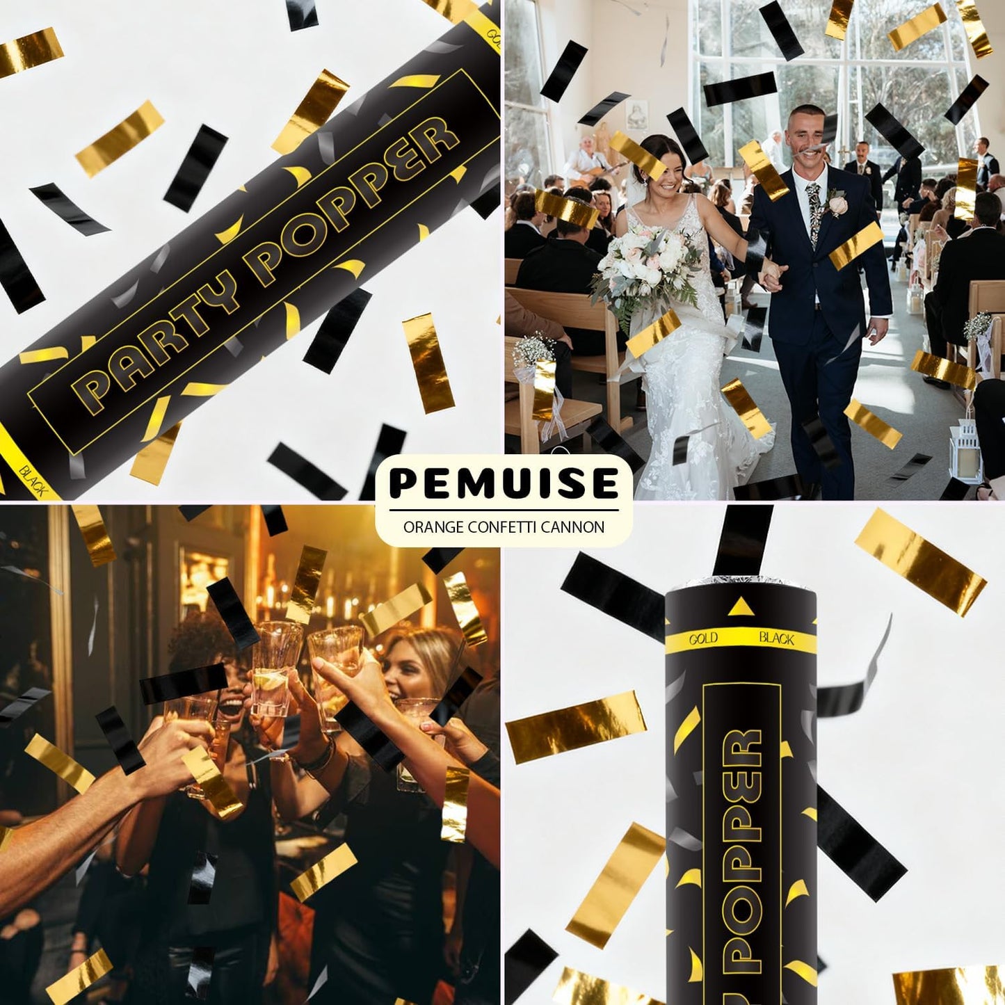 Confetti Poppers 12 Pack Confetti Cannon Black and Gold Party Confetti 12 inch Metallic Foil Golden Black Confetti Party Poppers Confetti Shooters for Birthday Wedding Graduation Christmas New Year