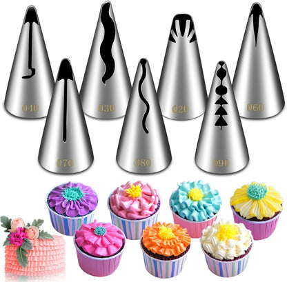 Suuker 7 Pieces Pleated Skirt Piping Nozzles Set, Stainless Steel Russian Nozzles Tips Piping Set For Pastry Fondant,Cake Decorating Supplies Baking Set Tools