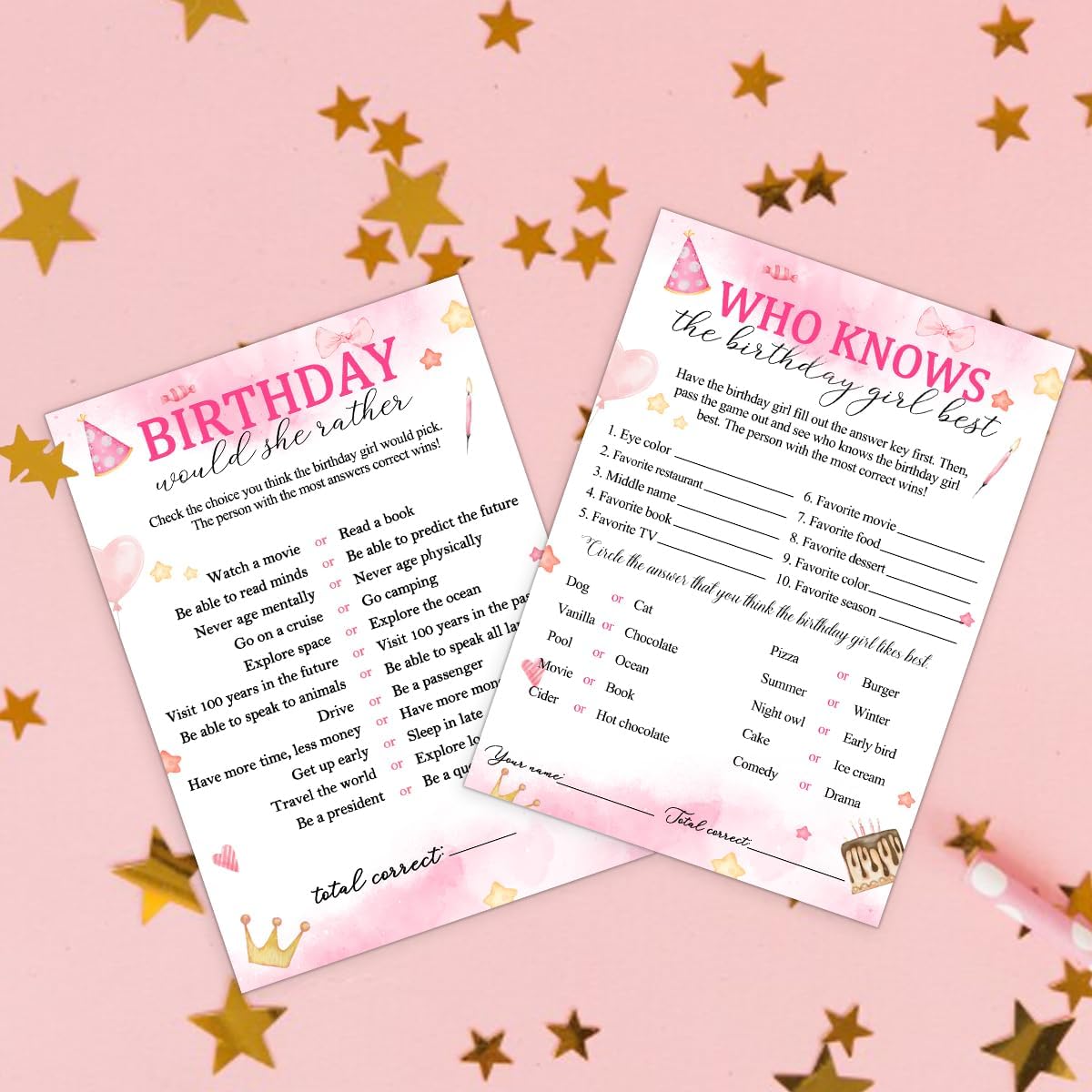 Birthday Party Cards for Girl, Birthday Games Card, Would She Rather Game Cards Set, Birthday Supplies Activity Decorations for Adult Girl, Set of 30 Game Cads