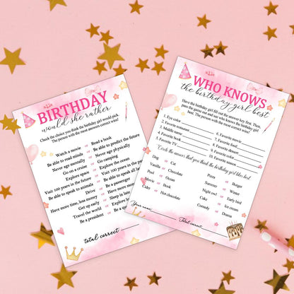 Birthday Party Cards for Girl, Birthday Games Card, Would She Rather Game Cards Set, Birthday Supplies Activity Decorations for Adult Girl, Set of 30 Game Cads