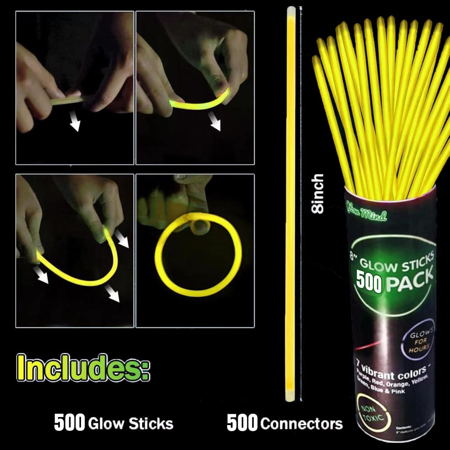 500 PCS White Glow Stick Bracelets Necklaces 8" Glowsticks with Connectors Bulk Glow in The Dark Party Supplies Light Up Neon Party Favor for Christmas NewYear Valentine’s Day Wedding