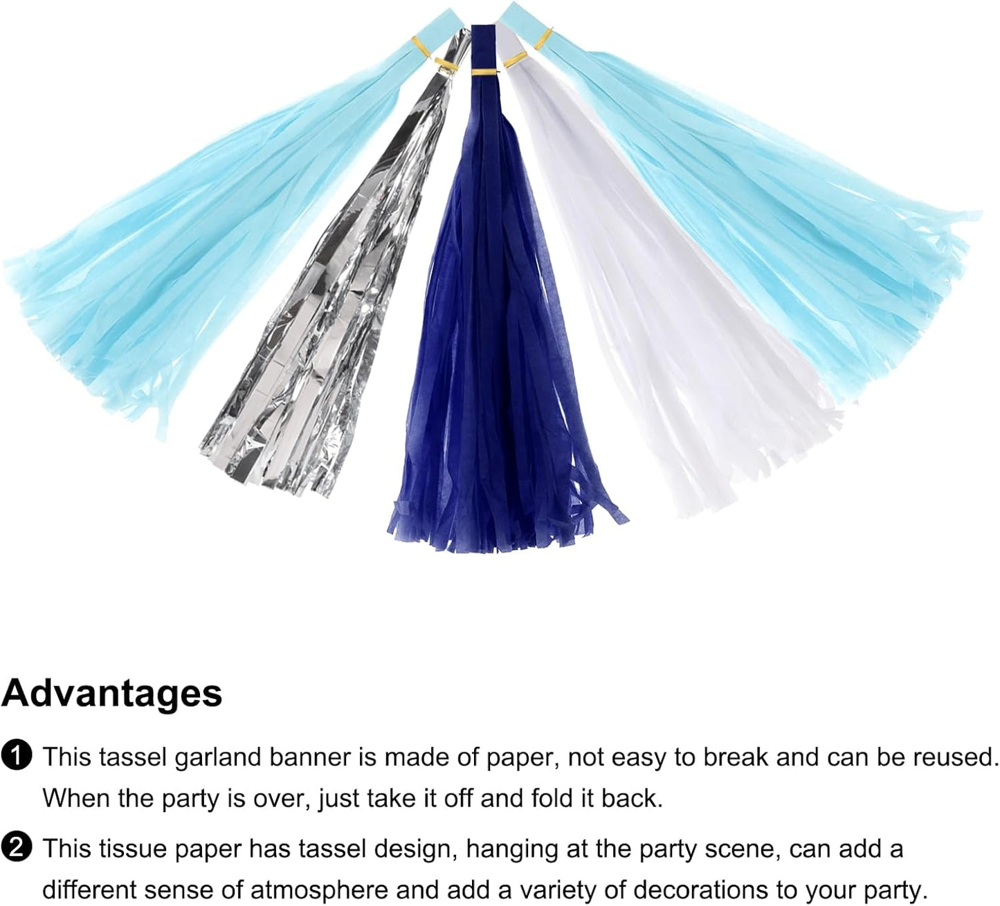 MECCANIXITY 20Pcs Light Blue Tassel Garland Banner with Rope Tissue Paper Tassels Party DIY Kits for Anniversary Wedding Birthday Party