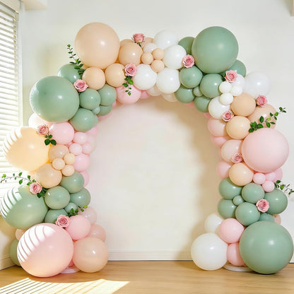 Pink Gold White Balloon Arch Kit - 144 PCs Pastel Light Pink and Beige Sand White Gold Chrome Balloons for Mothers Day Girls Women Birthday Bridal Shower Engagement Wedding Party Decorations