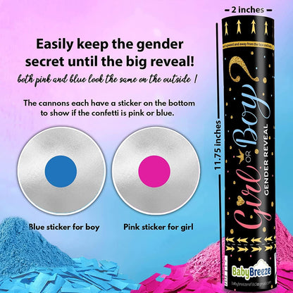 Gender Reveal Confetti Powder Cannon - Biodegradable Blue & Pink Poppers for Baby Shower Party Decorations - He or She What Will it Bee - 2 Pink Sticks