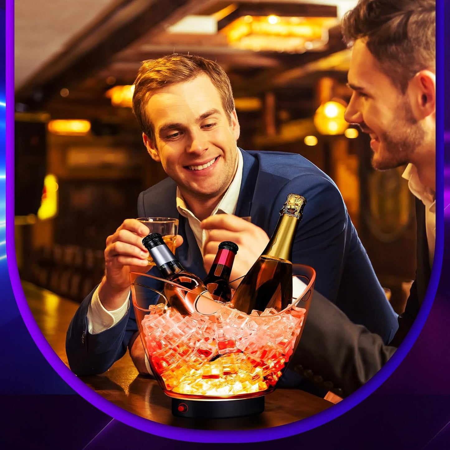 Umigy 2 Pcs 5L LED Ice Buckets Clear Plastic Ice Bucket Large Capacity Light RGB Colorful LED Cooler with Lights for Champagne Wine Beer Party Bar Club