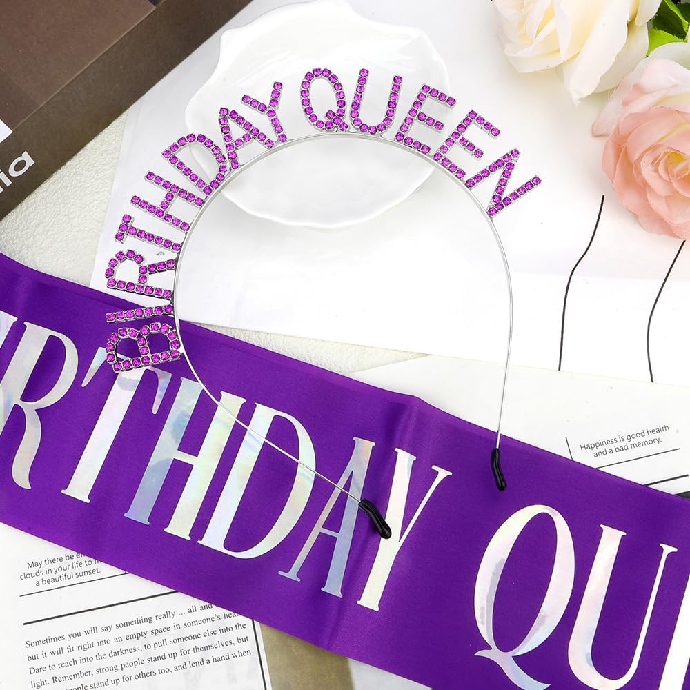 Birthday Sash & Crown for Women - Tiara Headband, Girls' Decorations Accessories